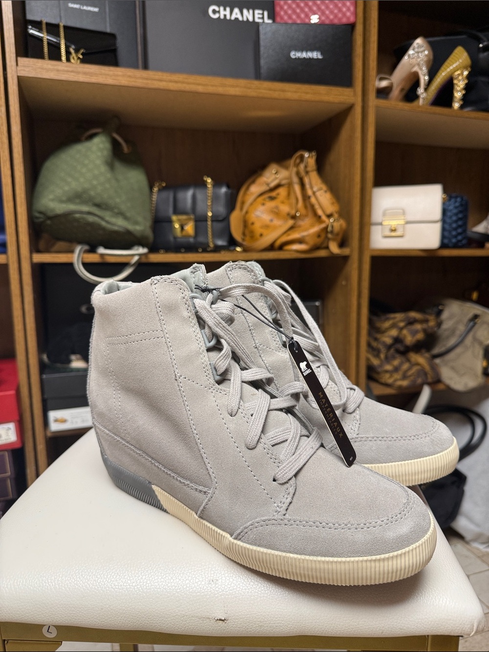 SOREL Suedes Hidden Wedge Sneaker - Light Gray